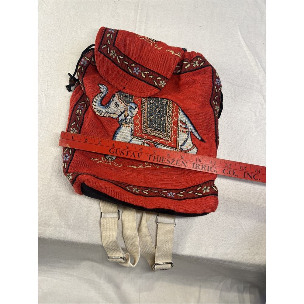 Canvas Backpack Elephant Pattern Adjustable Straps‎ Handmade Drawstrings, Red - Picture 9 of 9